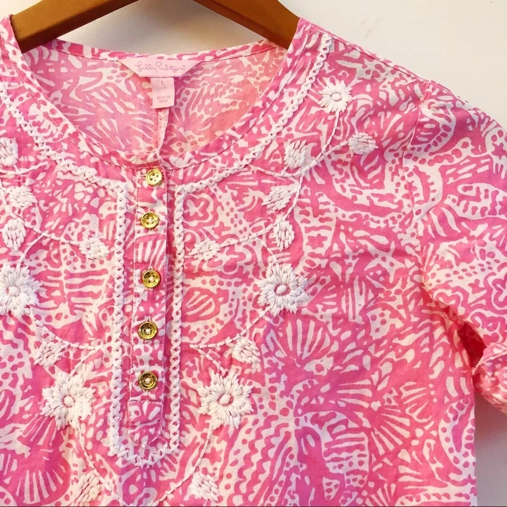Lilly Pulitzer Atlee Girls Pink Cotton Tunic Dress Size Large